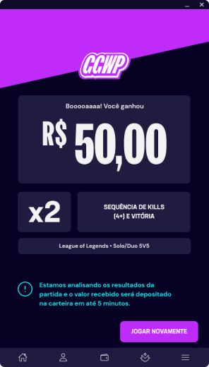 Tela de resultado de partida